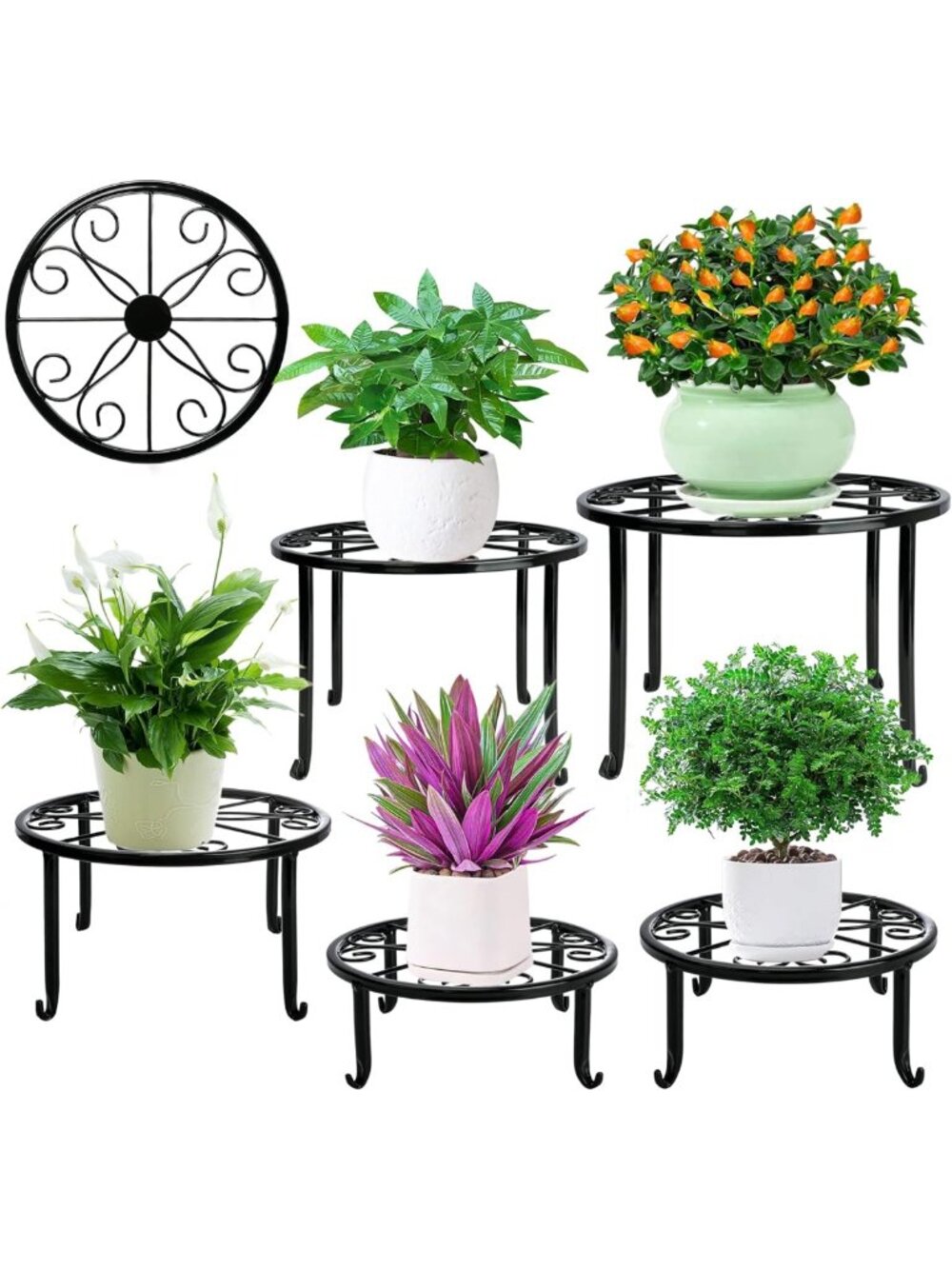 5 Pack Heavy Duty Metal Plant Stands - Rustproof Round Holders for